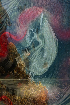 Dancer and the red scarf web underwater